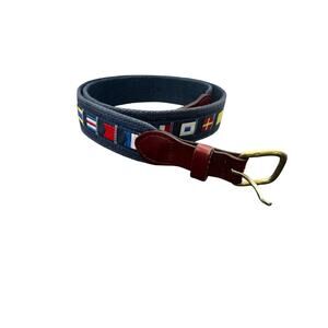 VTG Leatherman Limited Nautical Flag Canvas Leather Belt  36 Solid Brass Buckle